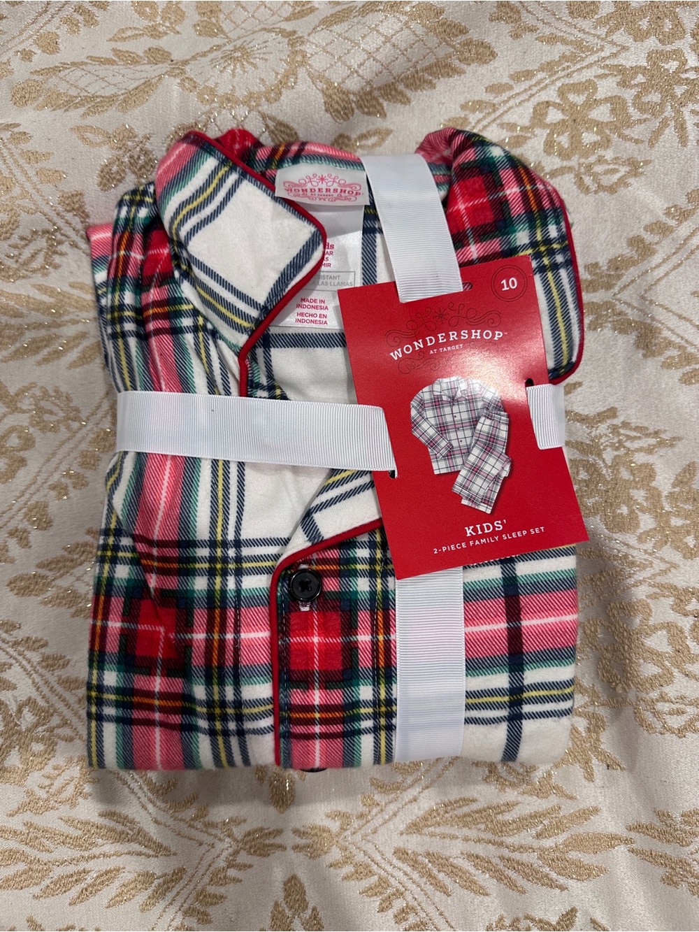 Wondershop Kids Red, White & Green Plaid Pajama Set Sz 10